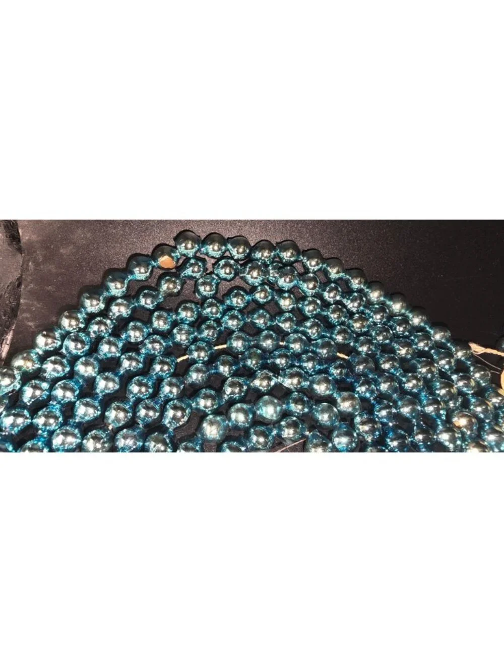 Vintage MCM Blue Mercury Glass Bead Christmas Garland Retro Three x 8.5'